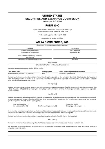 Vorschaubild Anixa Biosciences 10-Q Quartalsbericht 2020 