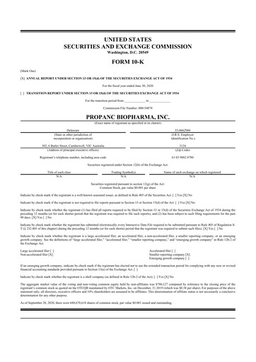 Thumbnail Propanc Biopharma 10-K Annual Report 2020