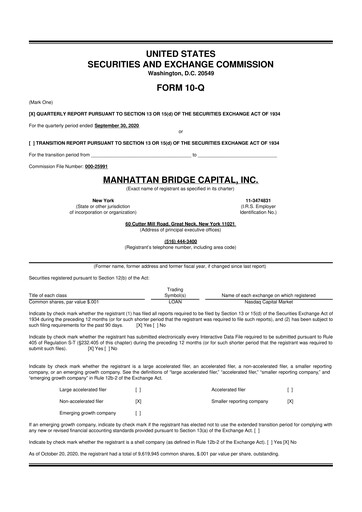 Thumbnail Manhattan Bridge Capital
 10-Q Quarterly Report FY 