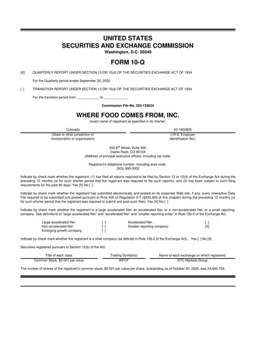 Thumbnail Where Food Comes From 10-Q Quarterly Report FY2020 