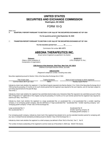 Vorschaubild Abeona Therapeutics
 10-Q Quartalsbericht 2020 