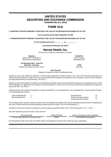 Thumbnail Harrow, Inc. 10-Q Quarterly Report FY2020 