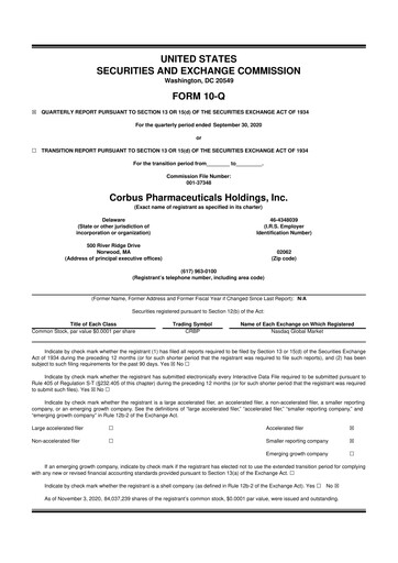 Vorschaubild Corbus Pharmaceuticals
 10-Q Quartalsbericht 2020 