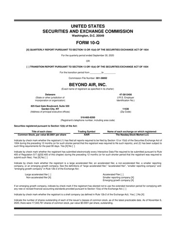 Thumbnail Beyond Air 10-Q Quarterly Report FY2021 