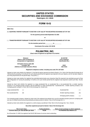 Vorschaubild Pulmatrix 10-Q Quartalsbericht 2020 