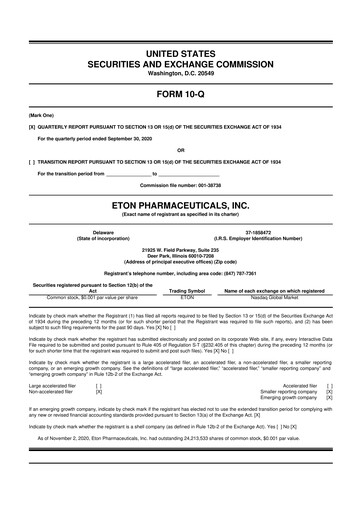 Miniature Eton Pharmaceuticals 10-Q Rapport trimestriel 2020 