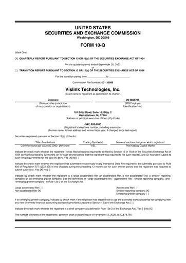 Vorschaubild Vislink Technologies
 10-Q Quartalsbericht 2020 