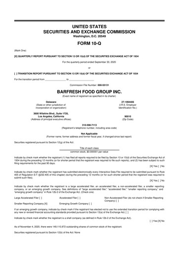 Miniature Barfresh Food Group 10-Q Rapport trimestriel  