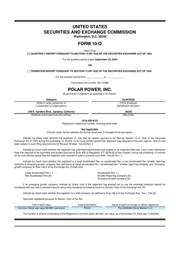 Miniature Polar Power
 10-Q Rapport trimestriel 2020 