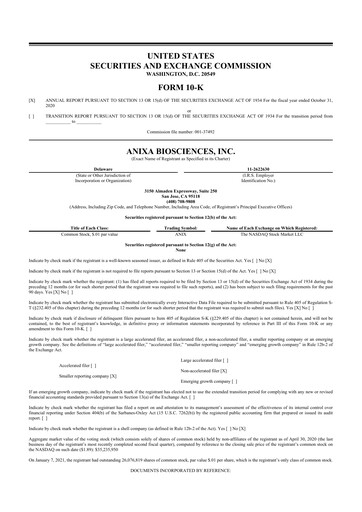 Thumbnail Anixa Biosciences 10-K Annual Report 2020