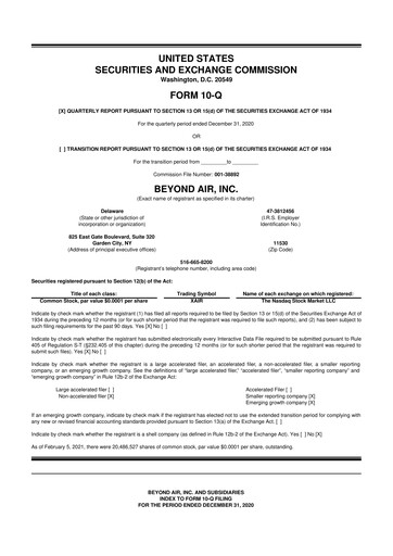 Thumbnail Beyond Air 10-Q Quarterly Report FY2021 