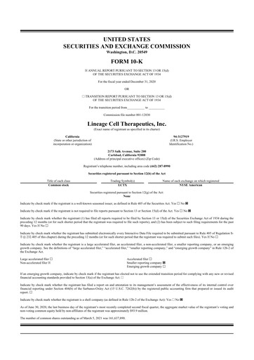 Vorschaubild Lineage Cell Therapeutics
 10-K Jahresbericht 2020