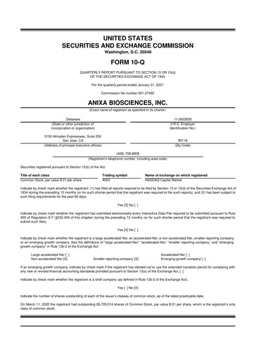 Vorschaubild Anixa Biosciences 10-Q Quartalsbericht 2021 