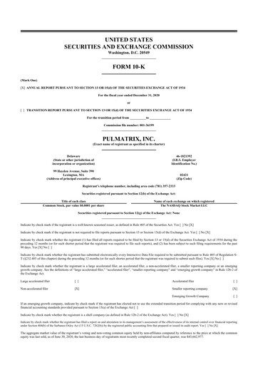 Vorschaubild Pulmatrix 10-K Jahresbericht 2020