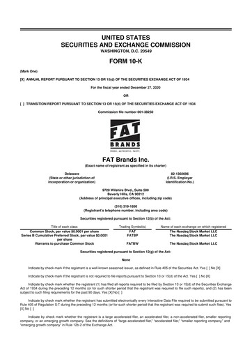 Miniature FAT Brands 10-K Rapport annuel 2020