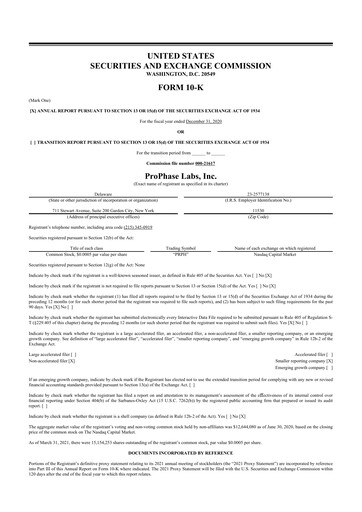 Thumbnail ProPhase Labs 10-K Annual Report 2020