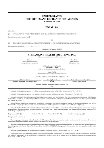 Thumbnail Streamline Health Solutions 10-K Annual Report 2021