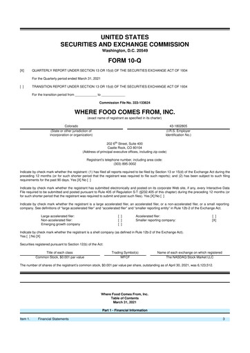 Thumbnail Where Food Comes From 10-Q Quarterly Report FY2021 