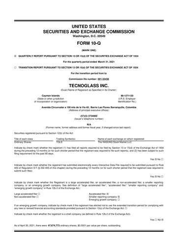 Thumbnail Tecnoglass 10-Q Quarterly Report FY2021 