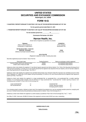 Thumbnail Harrow, Inc. 10-Q Quarterly Report FY2021 