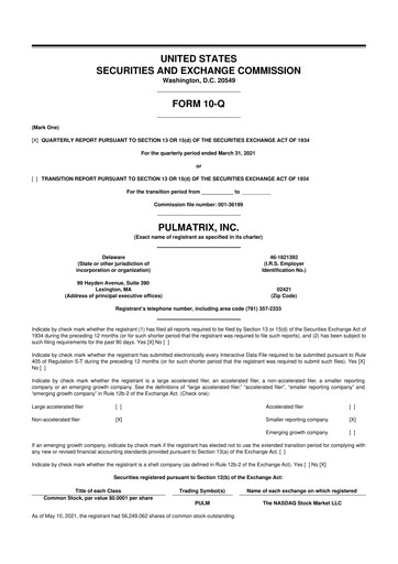 Vorschaubild Pulmatrix 10-Q Quartalsbericht 2021 