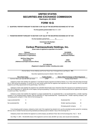 Vorschaubild Corbus Pharmaceuticals
 10-Q Quartalsbericht 2021 