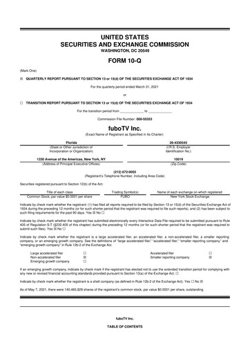 Thumbnail fuboTV 10-Q Quarterly Report FY2021 