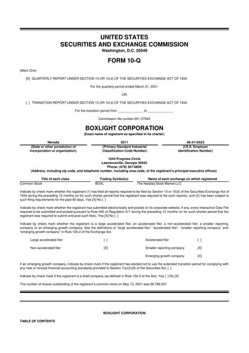 Miniature Boxlight
 10-Q Rapport trimestriel 2021 