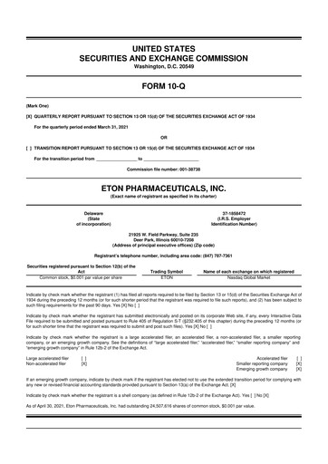 Miniature Eton Pharmaceuticals 10-Q Rapport trimestriel 2021 
