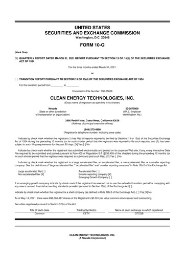Thumbnail Clean Energy Technologies 10-Q Quarterly Report FY2021 