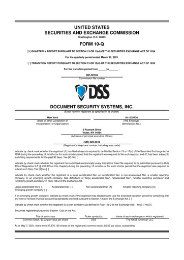 Vorschaubild DSS, Inc. (Document Security Systems) 10-Q Quartalsbericht 2021 