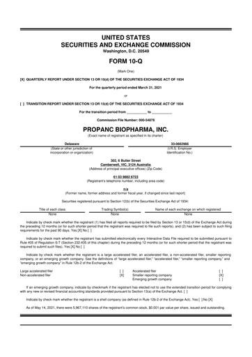 Thumbnail Propanc Biopharma 10-Q Quarterly Report FY2021 