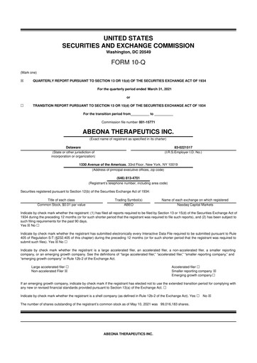 Vorschaubild Abeona Therapeutics
 10-Q Quartalsbericht 2021 