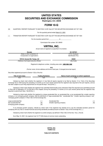 Thumbnail VirTra 10-Q Quarterly Report FY2021 