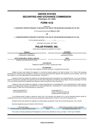 Miniature Polar Power
 10-Q Rapport trimestriel 2021 