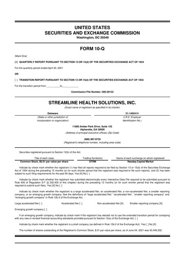 Thumbnail Streamline Health Solutions 10-Q Quarterly Report FY2022 