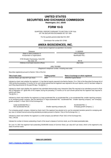 Vorschaubild Anixa Biosciences 10-Q Quartalsbericht 2021 