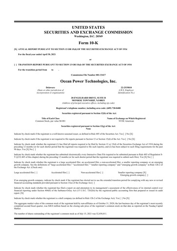 Thumbnail Ocean Power Technologies
 10-K Annual Report 2021