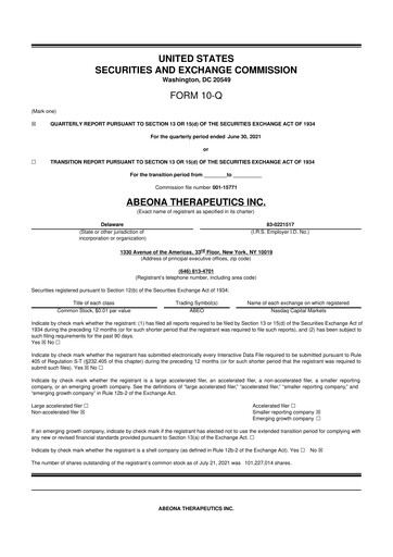 Vorschaubild Abeona Therapeutics
 10-Q Quartalsbericht 2021 