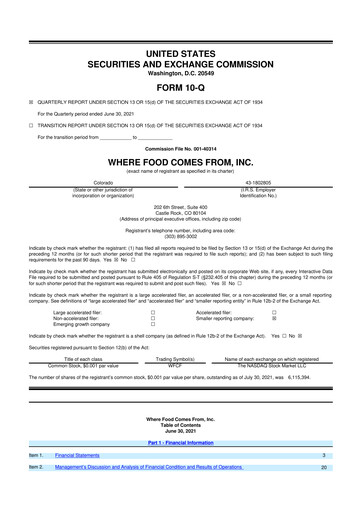 Thumbnail Where Food Comes From 10-Q Quarterly Report FY2021 