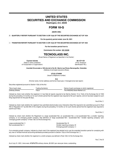 Thumbnail Tecnoglass 10-Q Quarterly Report FY2021 