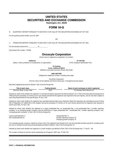 Miniature OncoCyte
 10-Q Rapport trimestriel 2021 