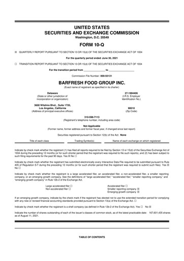 Miniature Barfresh Food Group 10-Q Rapport trimestriel  