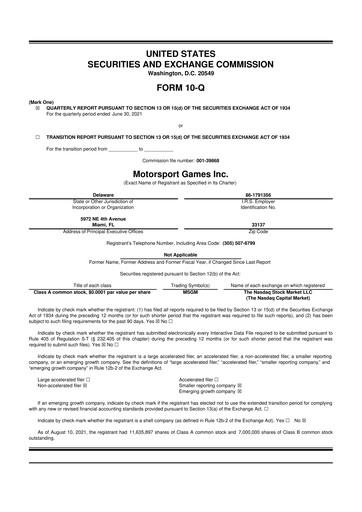 Thumbnail Motorsport Gaming 10-Q Quarterly Report FY2021 