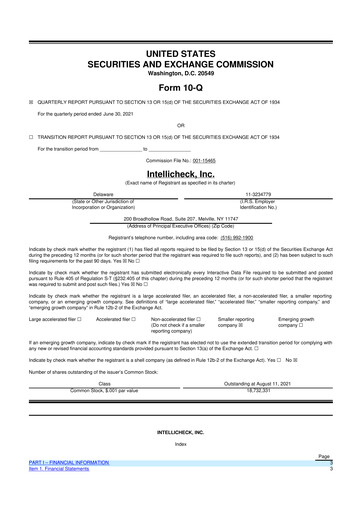 Miniature Intellicheck 10-Q Rapport trimestriel 2021 