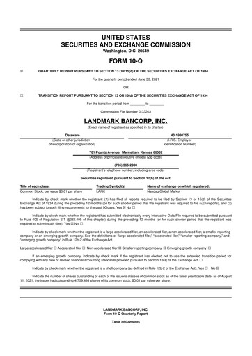 Thumbnail Landmark Bancorp 10-Q Quarterly Report FY2021 