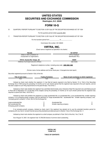 Thumbnail VirTra 10-Q Quarterly Report FY2021 