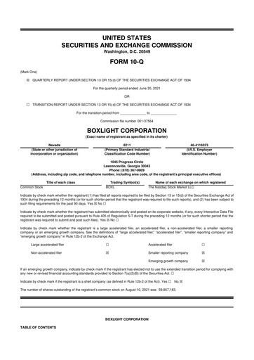 Miniature Boxlight
 10-Q Rapport trimestriel 2021 
