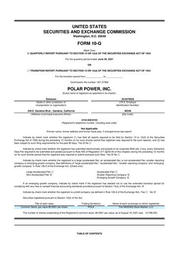 Miniature Polar Power
 10-Q Rapport trimestriel 2021 