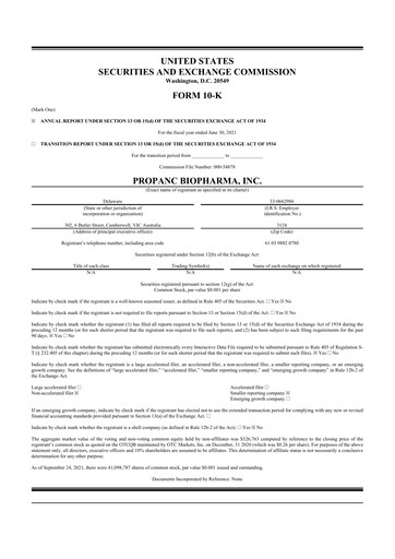 Thumbnail Propanc Biopharma 10-K Annual Report 2021